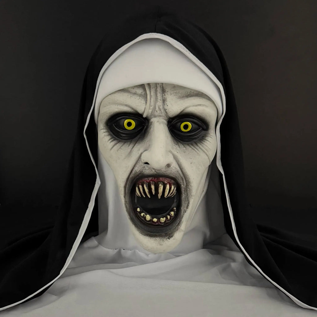 Funky Nun Latex Mask with Yellow Eyes for Halloween