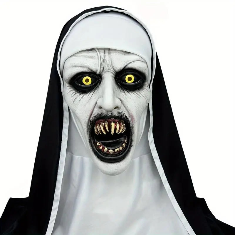 Funky Nun Latex Mask with Yellow Eyes for Halloween