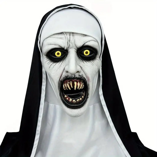 Funky Nun Latex Mask with Yellow Eyes for Halloween