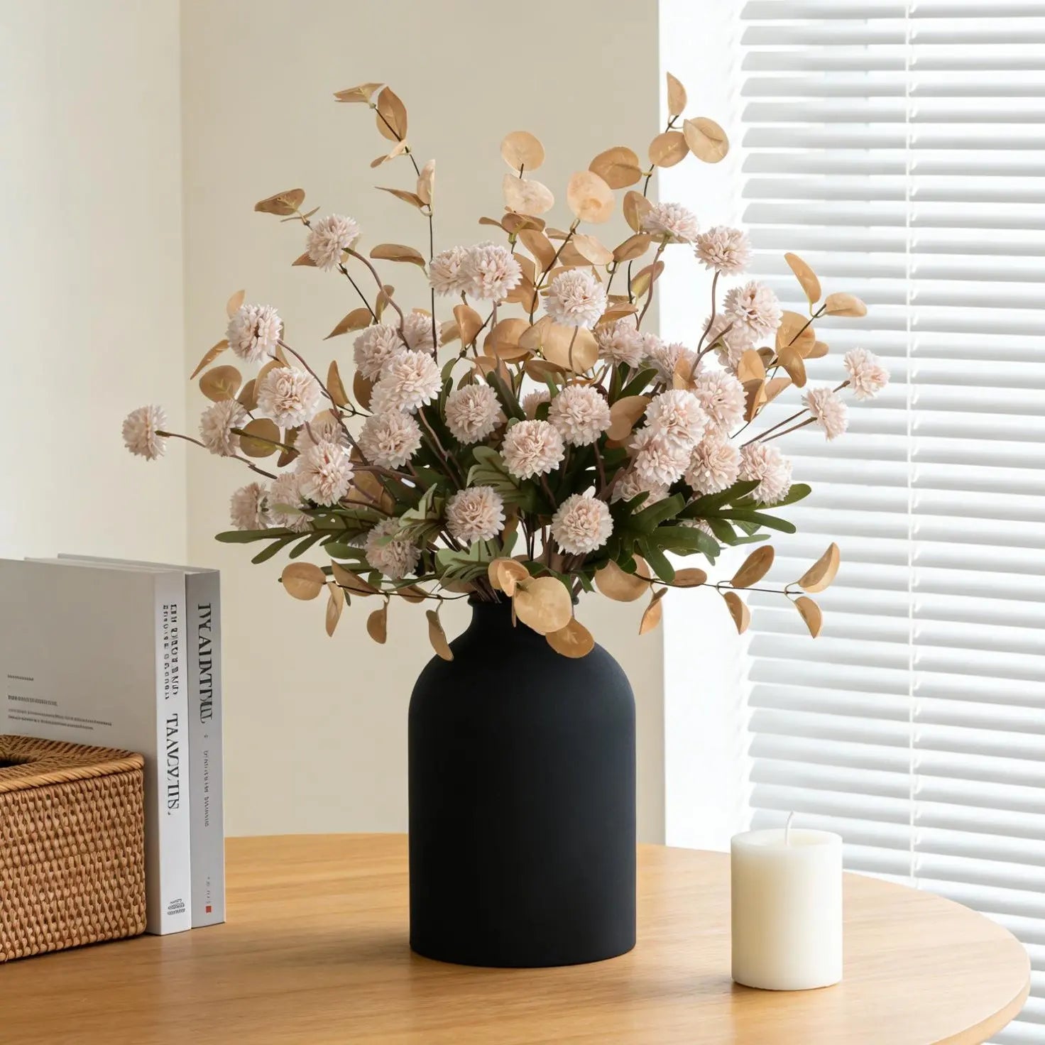 Artificial Flower Vase Centerpiece with 12 Mums & Eucalyptus