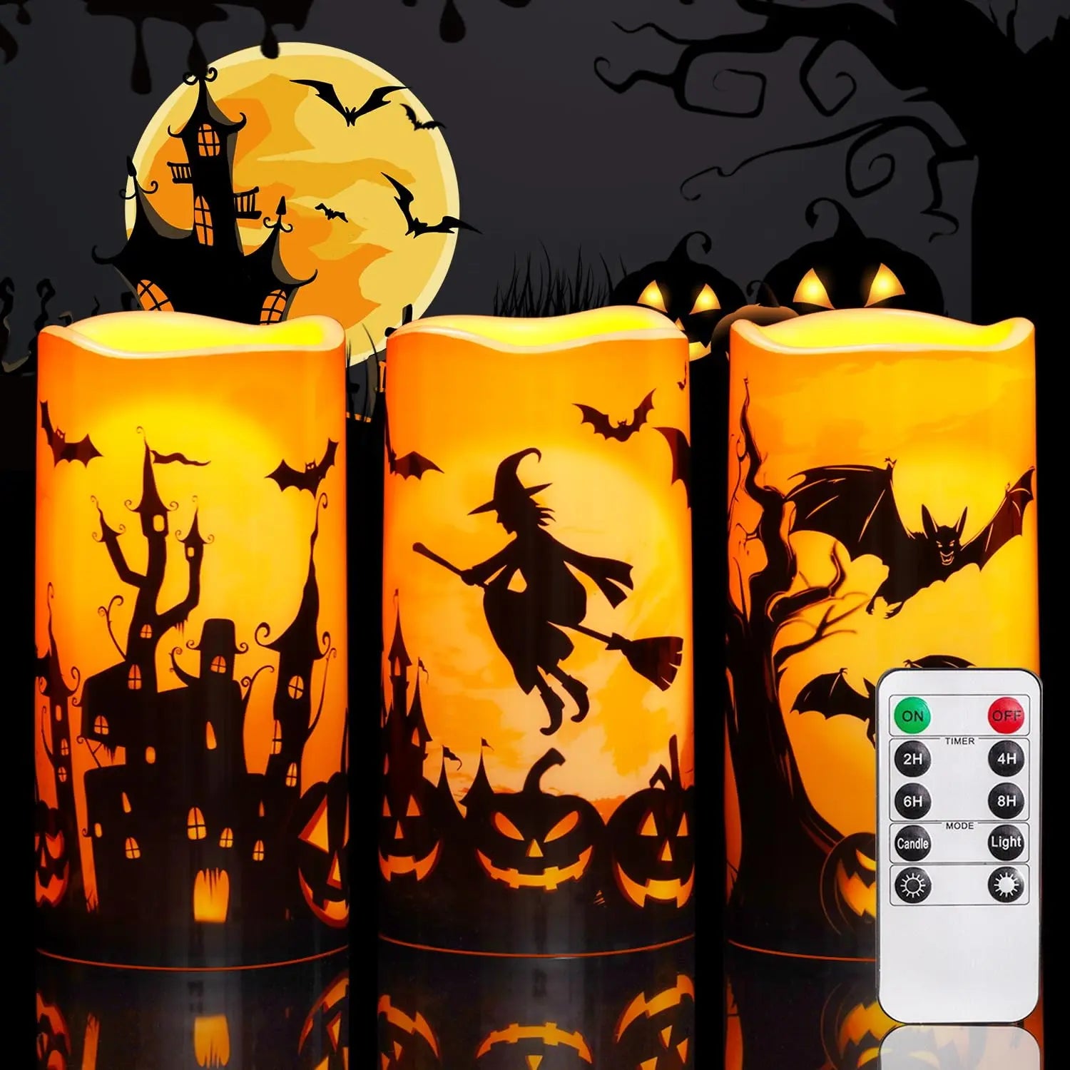 Halloween Orange Flameless LED Candles with Remote Set of 3