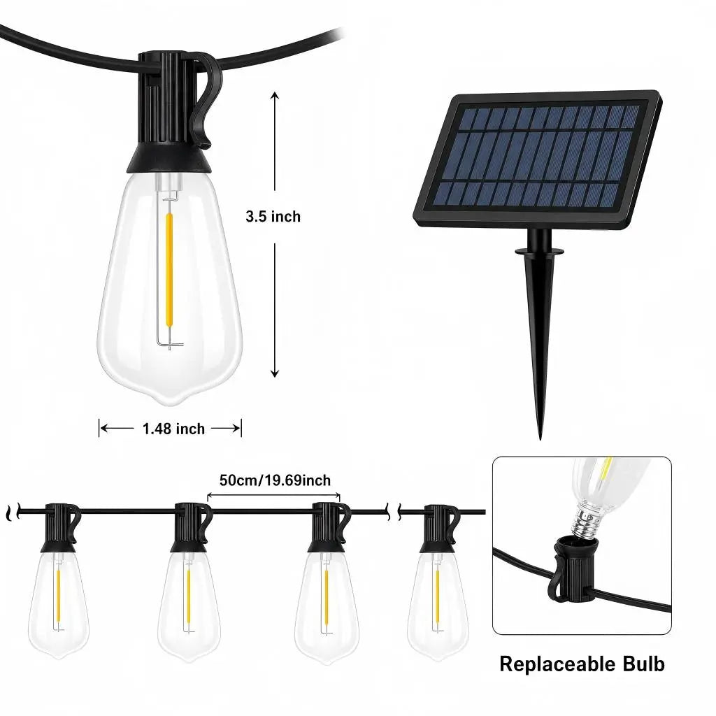100FT LED Outdoor String Lights - Vintage Edison Bulbs
