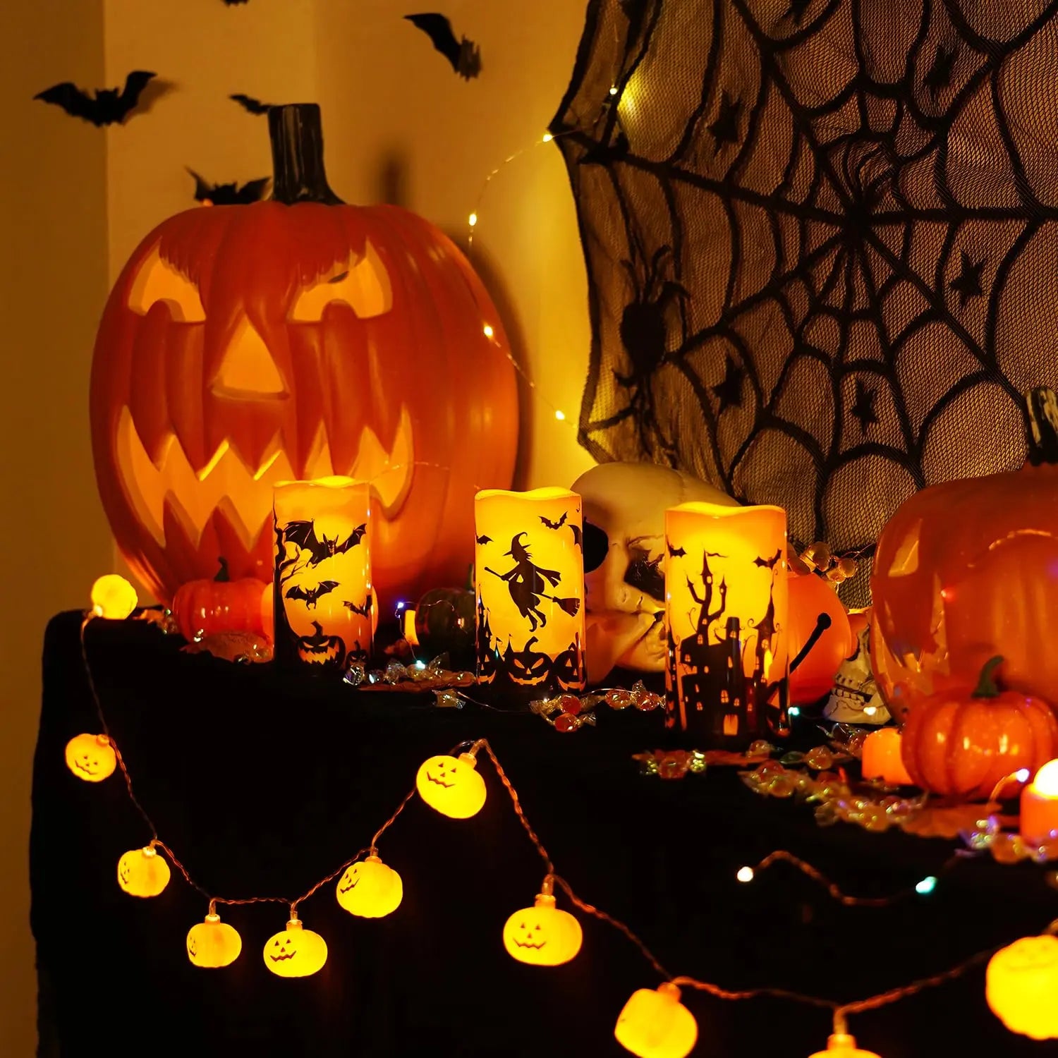 Halloween Orange Flameless LED Candles with Remote Set of 3