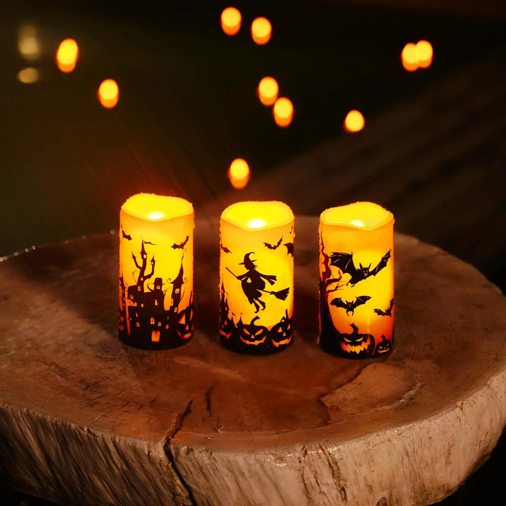 Halloween Orange Flameless LED Candles with Remote Set of 3