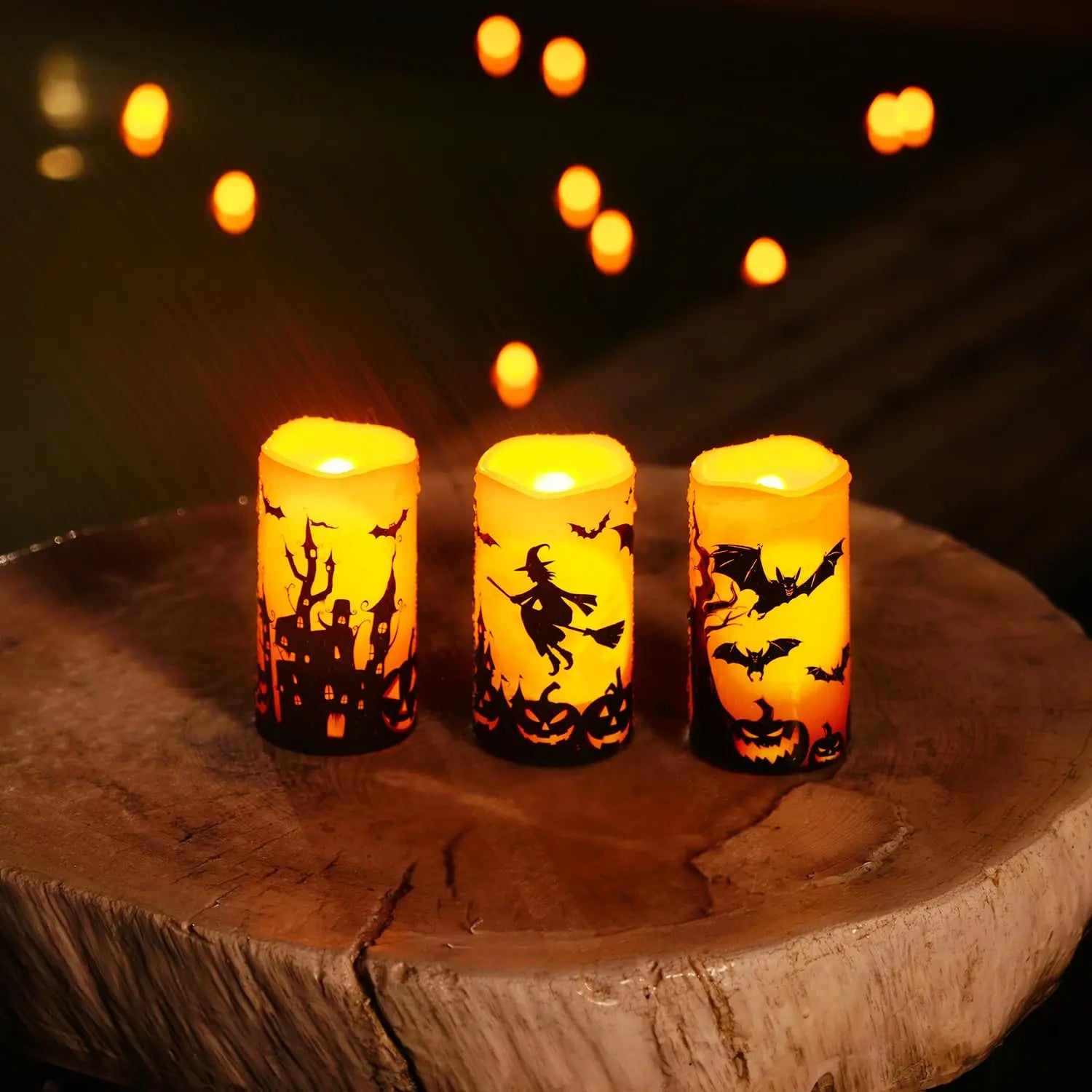 Halloween Orange Flameless LED Candles with Remote Set of 3