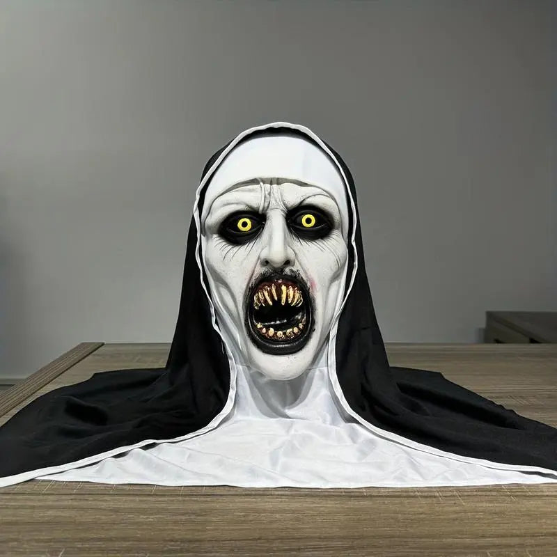 Funky Nun Latex Mask with Yellow Eyes for Halloween