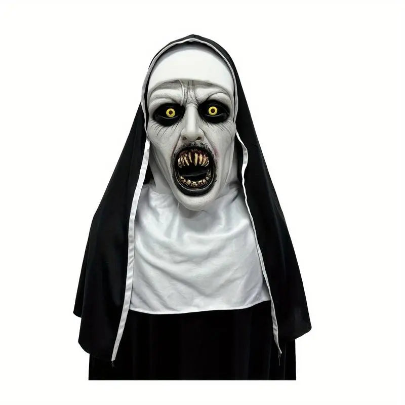 Funky Nun Latex Mask with Yellow Eyes for Halloween