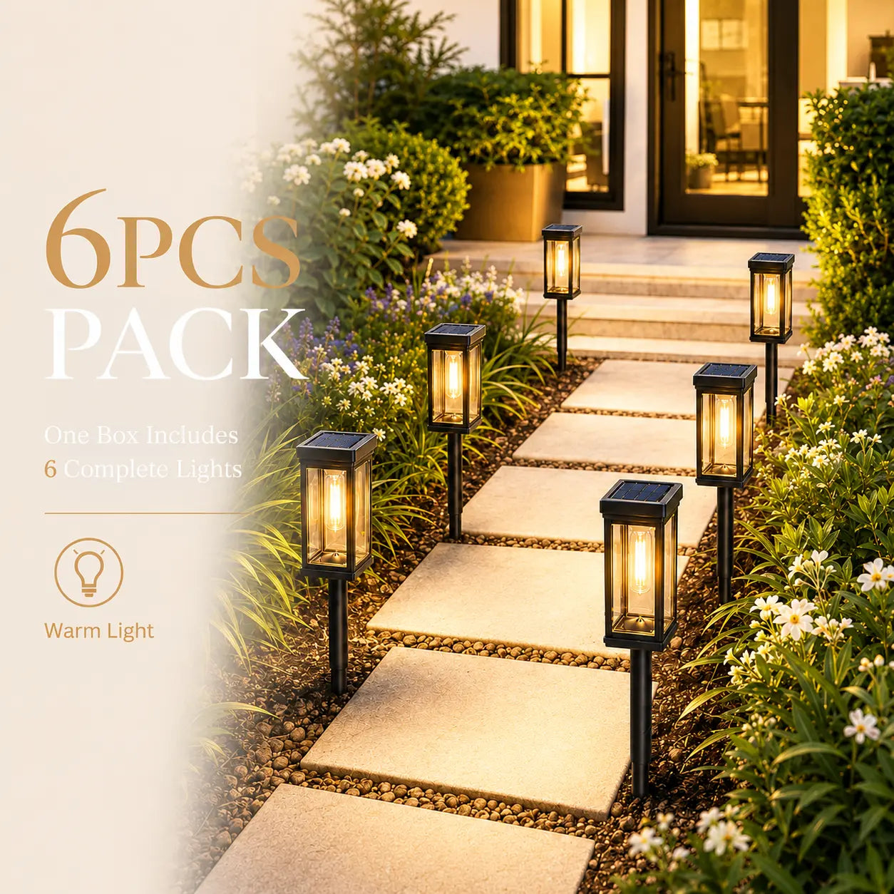 6 Pack Solar Pathway Lights Outdoor Warm White Waterproof Garden Stake Lights