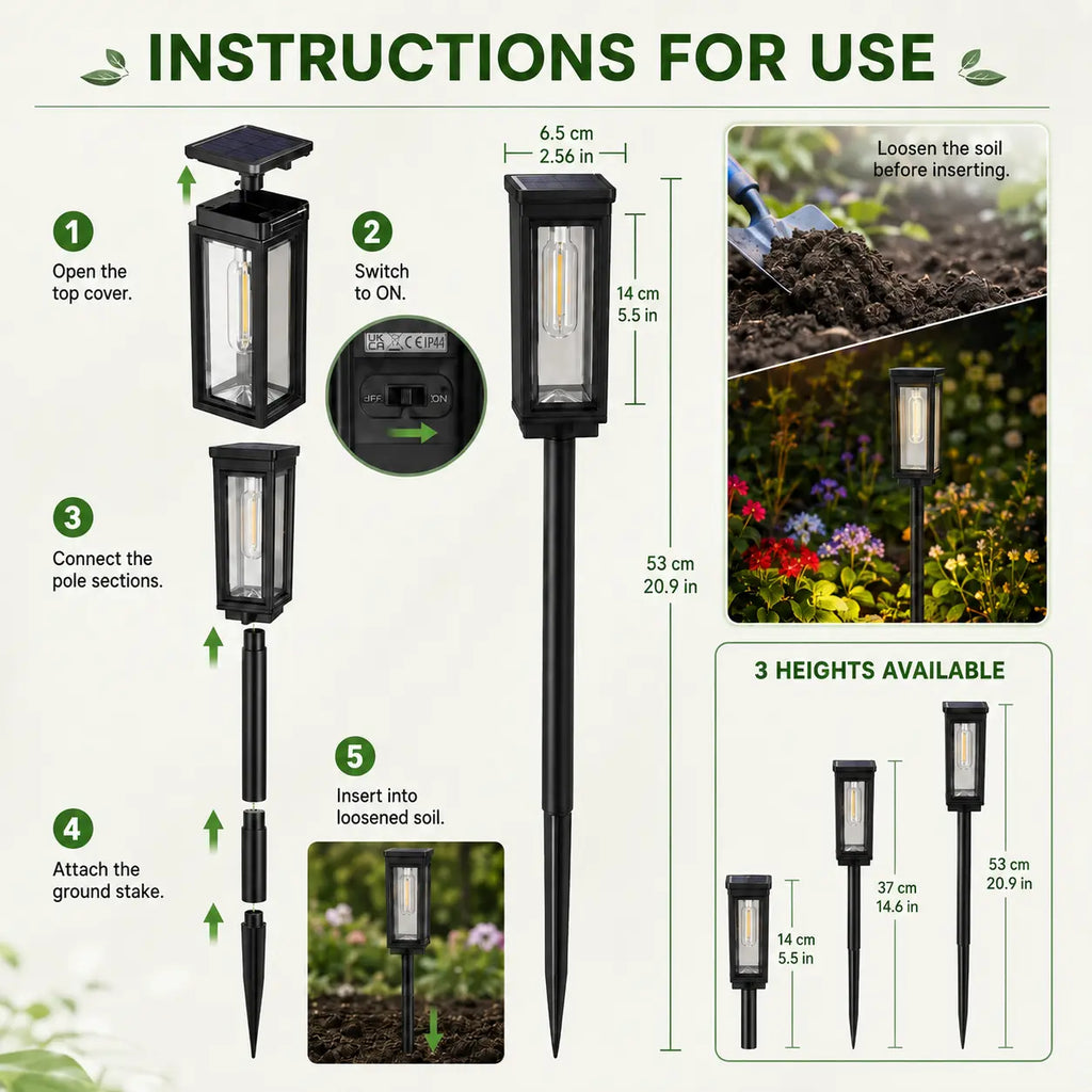 6 Pack Solar Pathway Lights Outdoor Warm White Waterproof Garden Stake Lights
