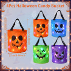 Halloween Candy Buckets with LED Lights - 3/4 Set for Trick or Treat