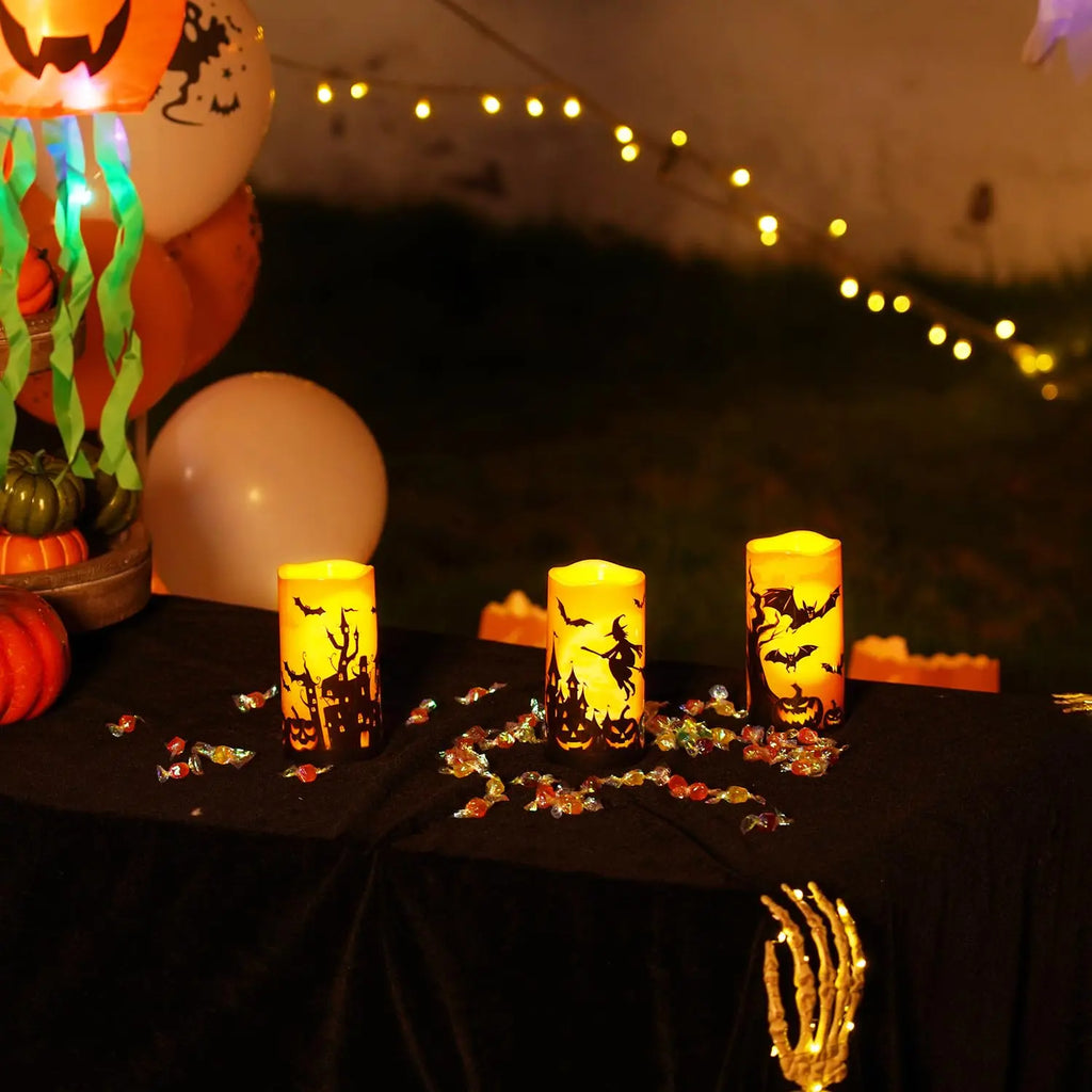 Halloween Orange Flameless LED Candles with Remote Set of 3