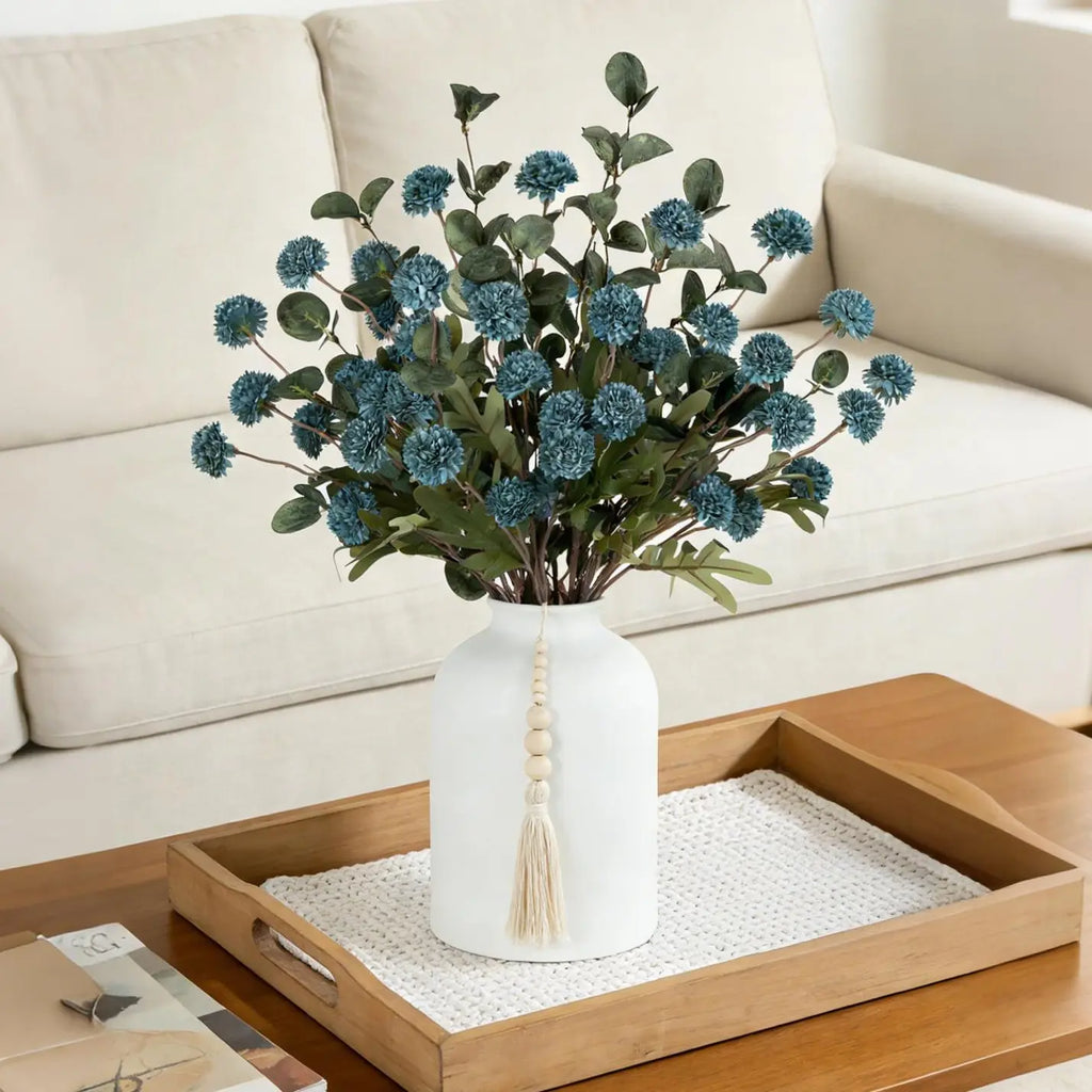 Artificial Flower Vase Centerpiece with 12 Mums & Eucalyptus